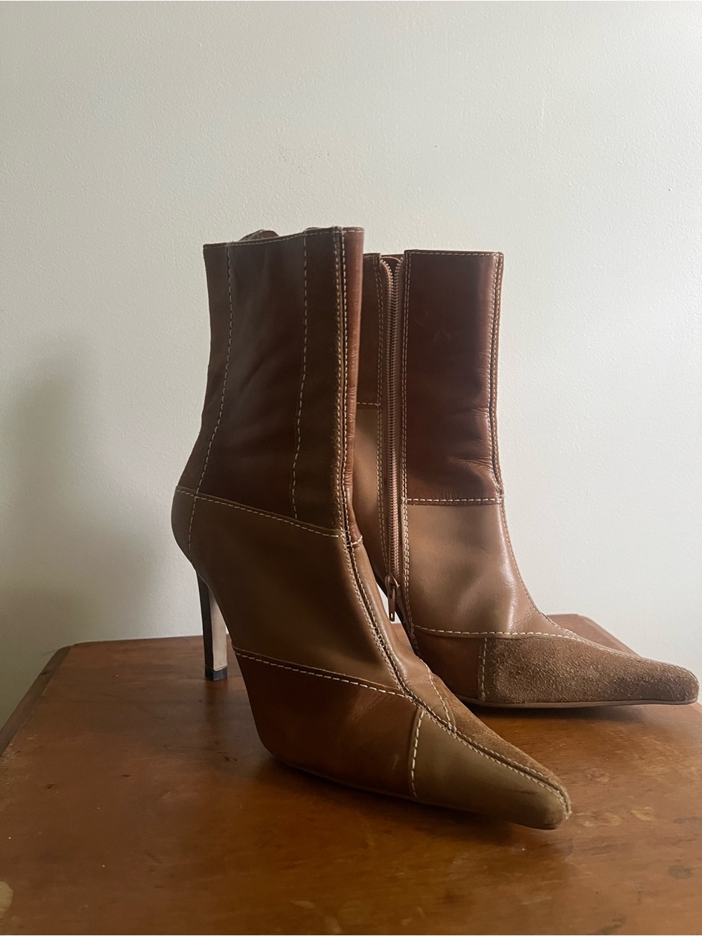Steve Madden Two-Tone Brown Pointed Toe Ankle Boots